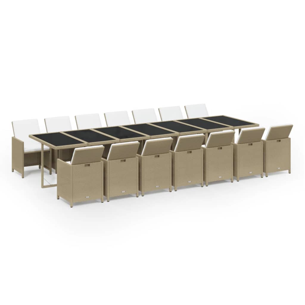 15-tlg. Garten-Essgruppe mit Kissen Poly Rattan Beige