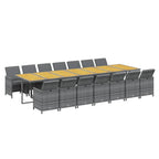 15-tlg. Garten-Essgruppe mit Kissen Grau Poly Rattan