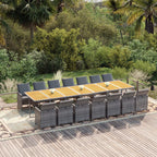 15-tlg. Garten-Essgruppe mit Kissen Grau Poly Rattan