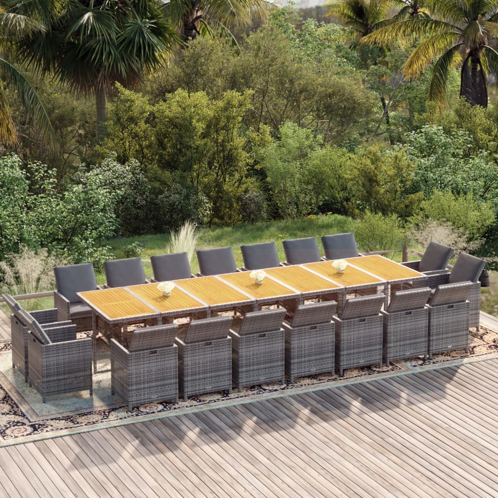 19-tlg. Garten-Essgruppe mit Kissen Grau Poly Rattan