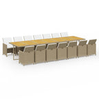 15-tlg. Garten-Essgruppe mit Kissen Beige Poly Rattan