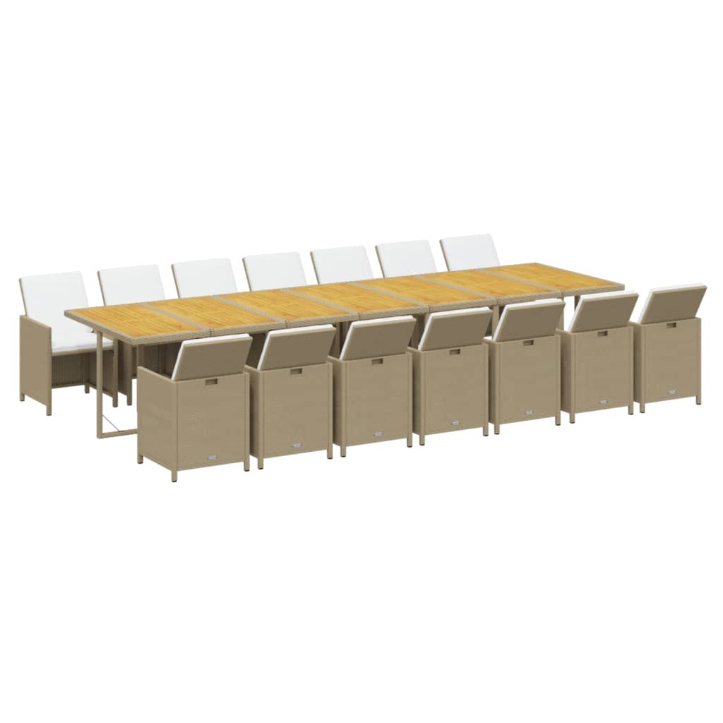 15-tlg. Garten-Essgruppe mit Kissen Beige Poly Rattan
