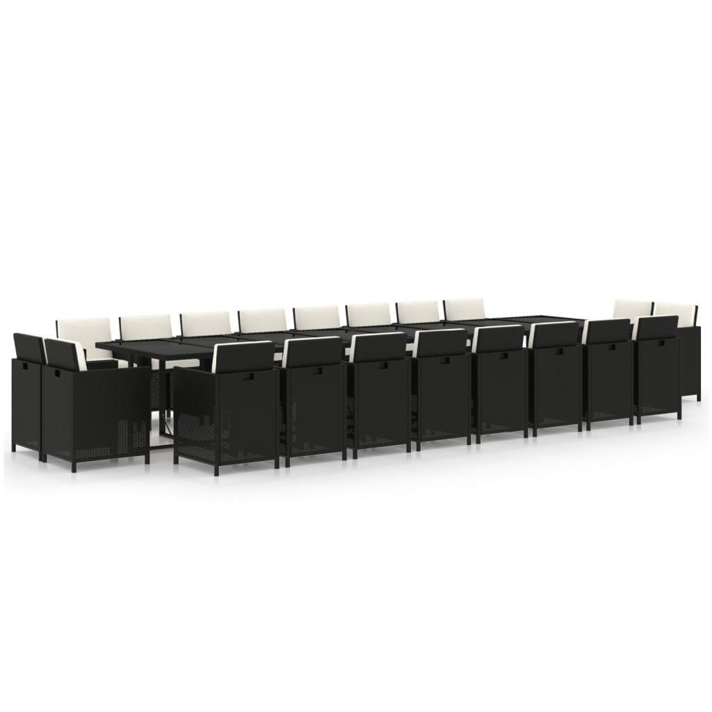 21-tlg. Garten-Essgruppe mit Kissen Schwarz Poly Rattan