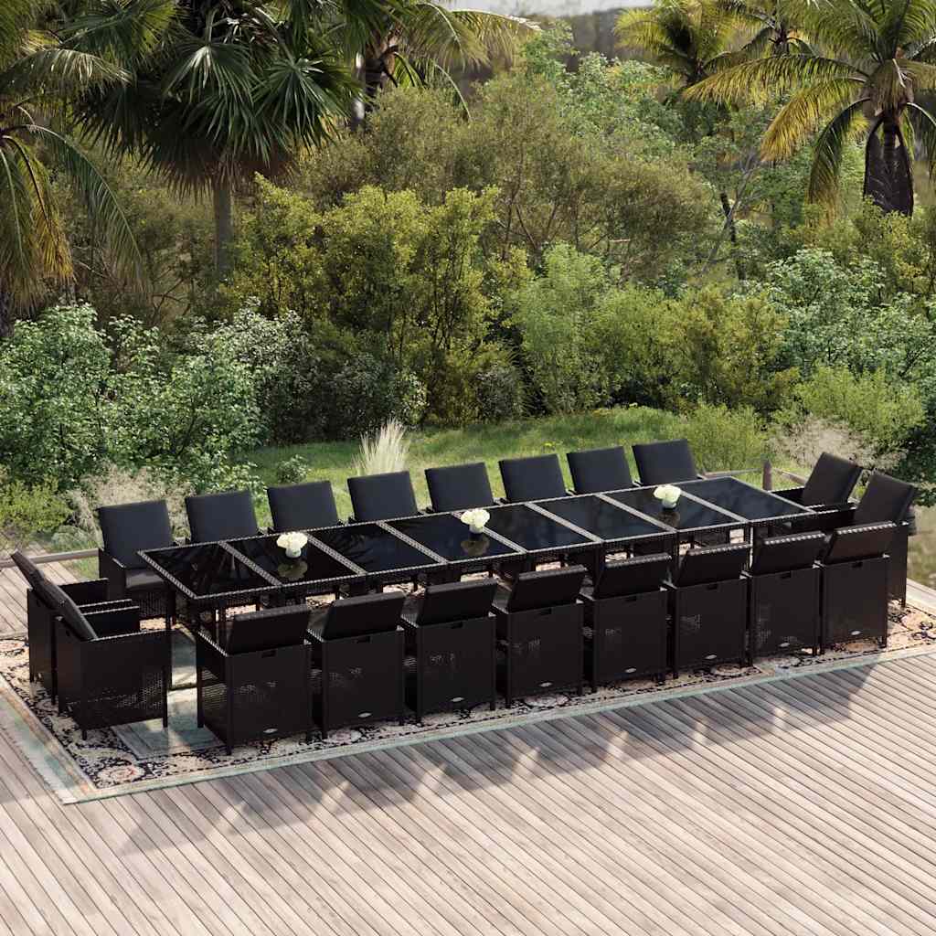21-tlg. Garten-Essgruppe mit Kissen Poly Rattan Schwarz