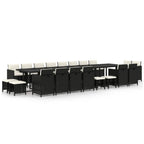 21-tlg. Garten-Essgruppe mit Kissen Schwarz Poly Rattan