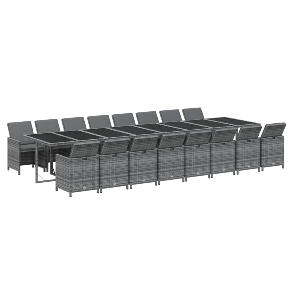 17-tlg. Garten-Essgruppe mit Kissen Grau Poly Rattan