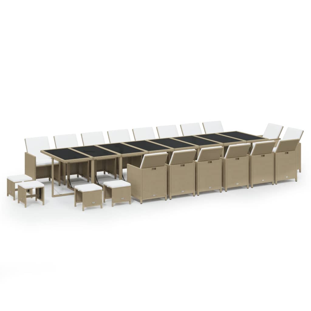 21-tlg. Garten-Essgruppe mit Kissen Poly Rattan Beige