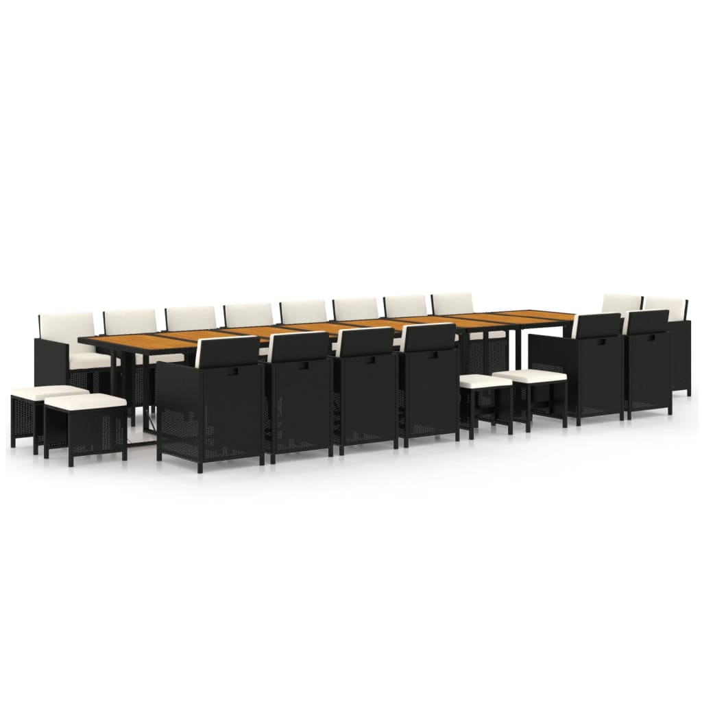 21-tlg. Garten-Essgruppe mit Kissen Schwarz Poly Rattan