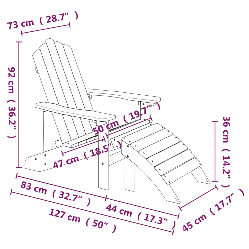 Adirondack-Gartenstuhl mit Hocker & Tisch HDPE Aquamarin
