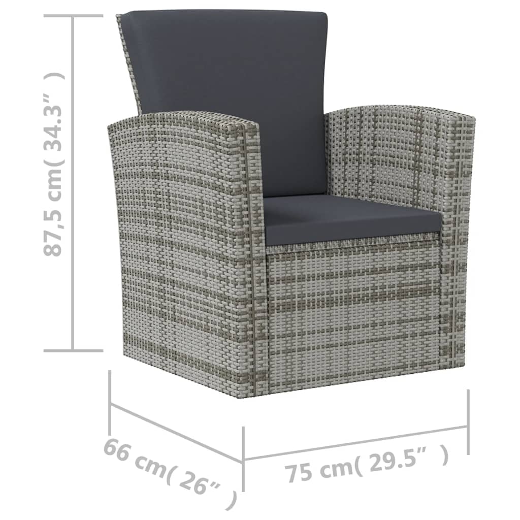 8-tlg. Garten-Lounge-Set mit Kissen Poly Rattan Grau