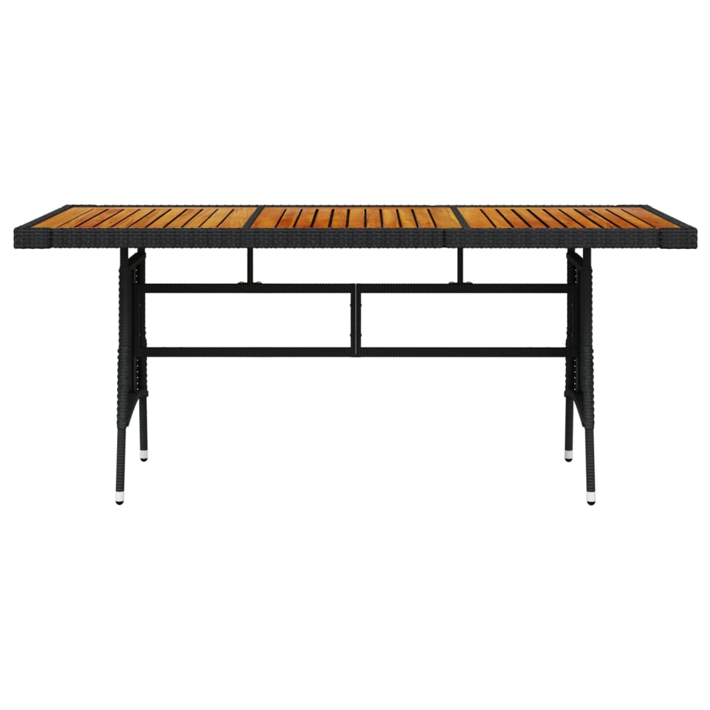 Gartentisch Schwarz 160x70x72cm Poly Rattan & Massivholz Akazie