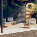4-tlg. Garten-Lounge-Set mit Grauen Kissen Kiefernholz