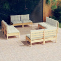 8-tlg. Garten-Lounge-Set mit Creme Kissen Kiefernholz
