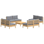9-tlg. Garten-Lounge-Set mit Grauen Kissen Kiefernholz