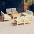 9-tlg. Garten-Lounge-Set mit Creme Kissen Kiefernholz