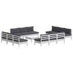 13-tlg. Garten-Lounge-Set mit Anthrazit Kissen Kiefernholz