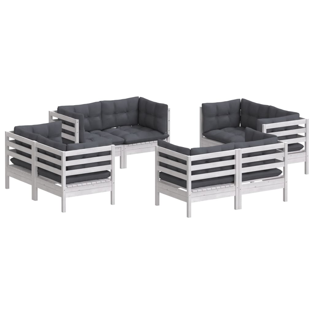 8-tlg. Garten-Lounge-Set mit Anthrazit Kissen Kiefernholz