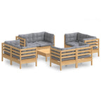 9-tlg. Garten-Lounge-Set mit Grauen Kissen Kiefernholz