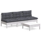 4-tlg. Garten-Lounge-Set mit Anthrazit Kissen Kiefernholz