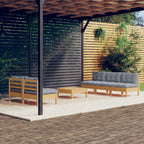 6-tlg. Garten-Lounge-Set mit Grauen Kissen Kiefernholz