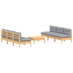 7-tlg. Garten-Lounge-Set mit Grauen Kissen Kiefernholz