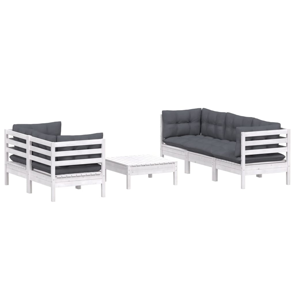 6-tlg. Garten-Lounge-Set mit Anthrazit Kissen Kiefernholz