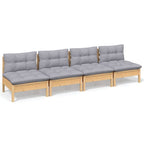 4-Sitzer-Gartensofa mit Grauen Kissen Massivholz Kiefer
