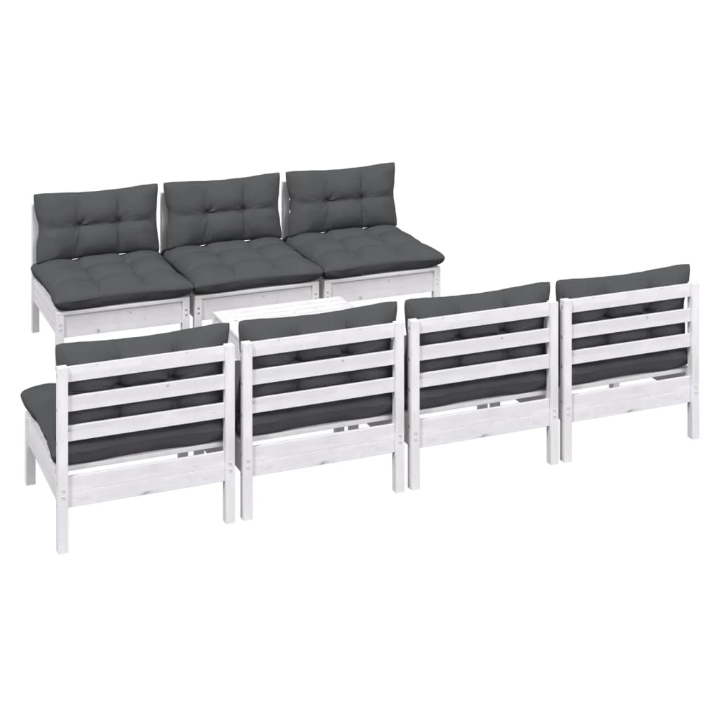 8-tlg. Garten-Lounge-Set mit Anthrazit Kissen Kiefernholz