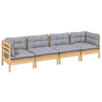 4-tlg. Garten-Lounge-Set mit Grauen Kissen Kiefer Massivholz