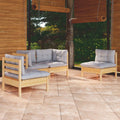 4-tlg. Garten-Lounge-Set mit Grauen Kissen Kiefer Massivholz