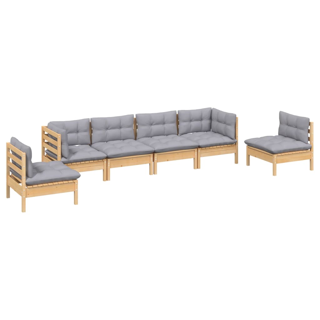 6-tlg. Garten-Lounge-Set mit Grauen Kissen Kiefer Massivholz