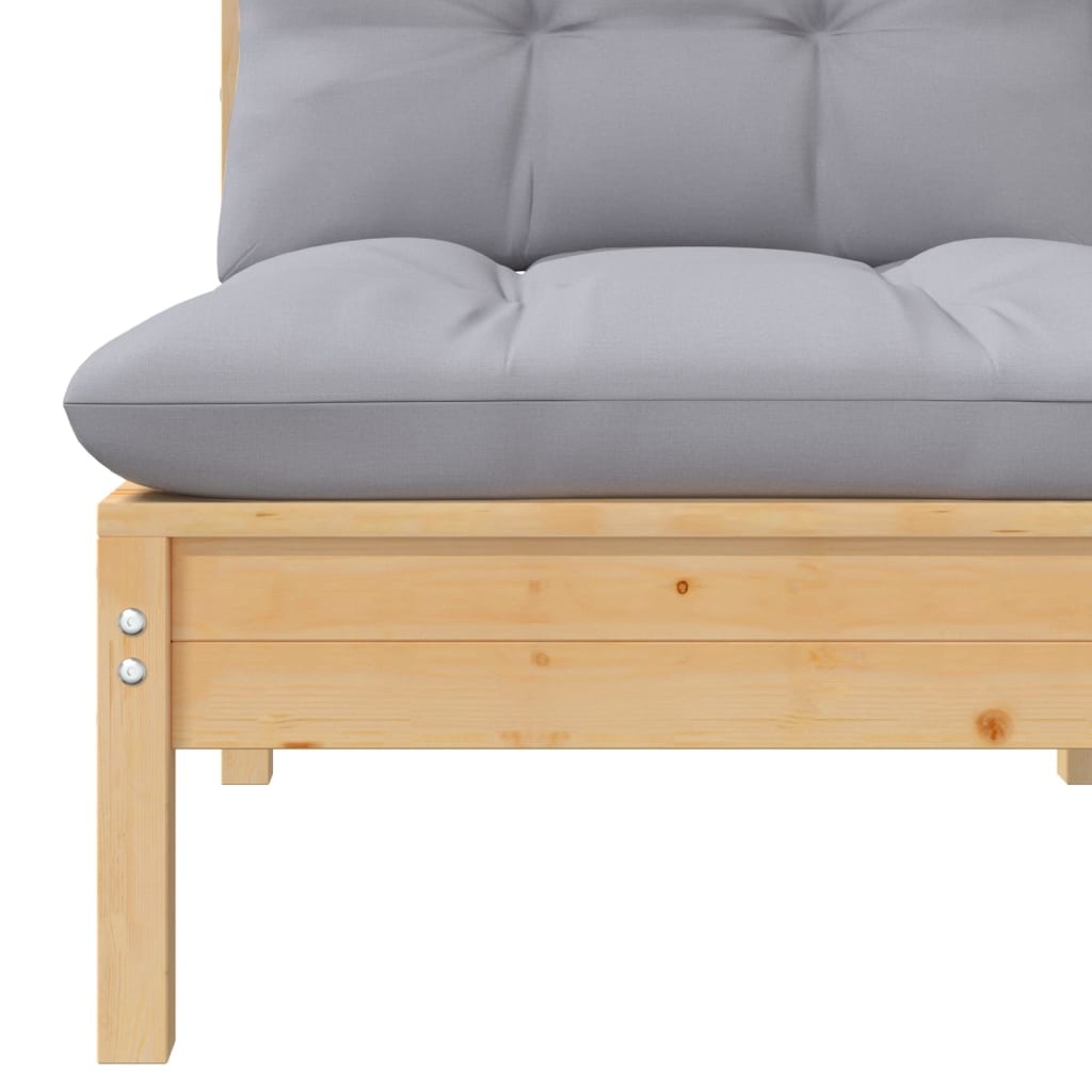 7-tlg. Garten-Lounge-Set mit Grauen Kissen Kiefer Massivholz