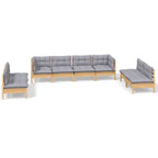 8-tlg. Garten-Lounge-Set mit Grauen Kissen Kiefer Massivholz