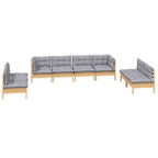 8-tlg. Garten-Lounge-Set mit Grauen Kissen Kiefer Massivholz