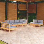8-tlg. Garten-Lounge-Set mit Grauen Kissen Kiefer Massivholz