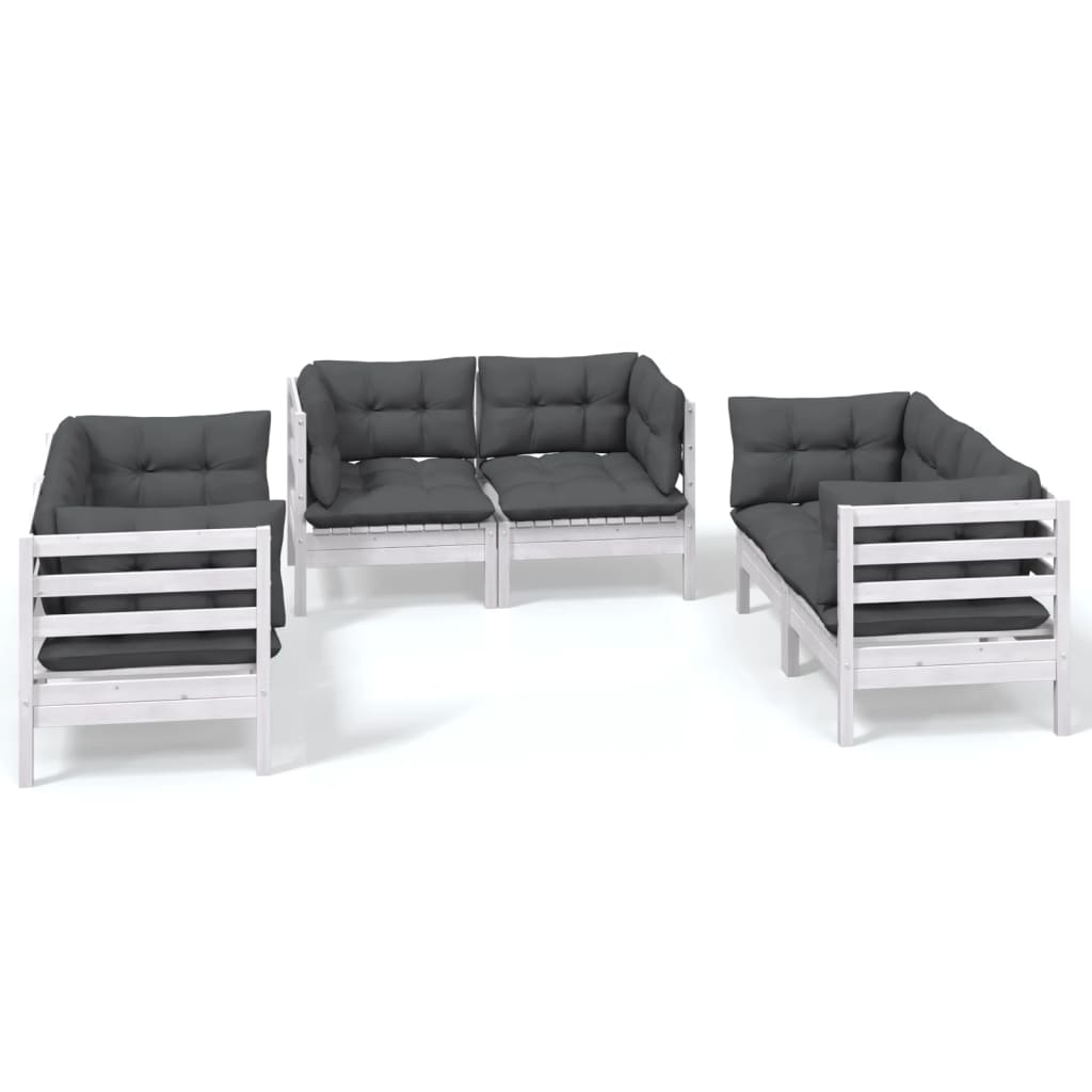 6-tlg. Garten-Lounge-Set mit Kissen Massivholz Kiefer
