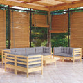 9-tlg. Garten-Lounge-Set mit Grauen Kissen Kiefer Massivholz