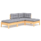 4-tlg. Garten-Lounge-Set mit Grauen Kissen Kiefer Massivholz