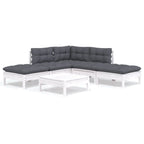 6-tlg. Garten-Lounge-Set mit Kissen Weiß Kiefernholz