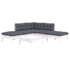 6-tlg. Garten-Lounge-Set mit Kissen Weiß Kiefernholz