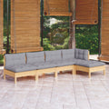 5-tlg. Garten-Lounge-Set mit Grauen Kissen Kiefernholz
