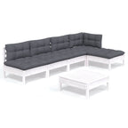 6-tlg. Garten-Lounge-Set mit Kissen Weiß Kiefernholz