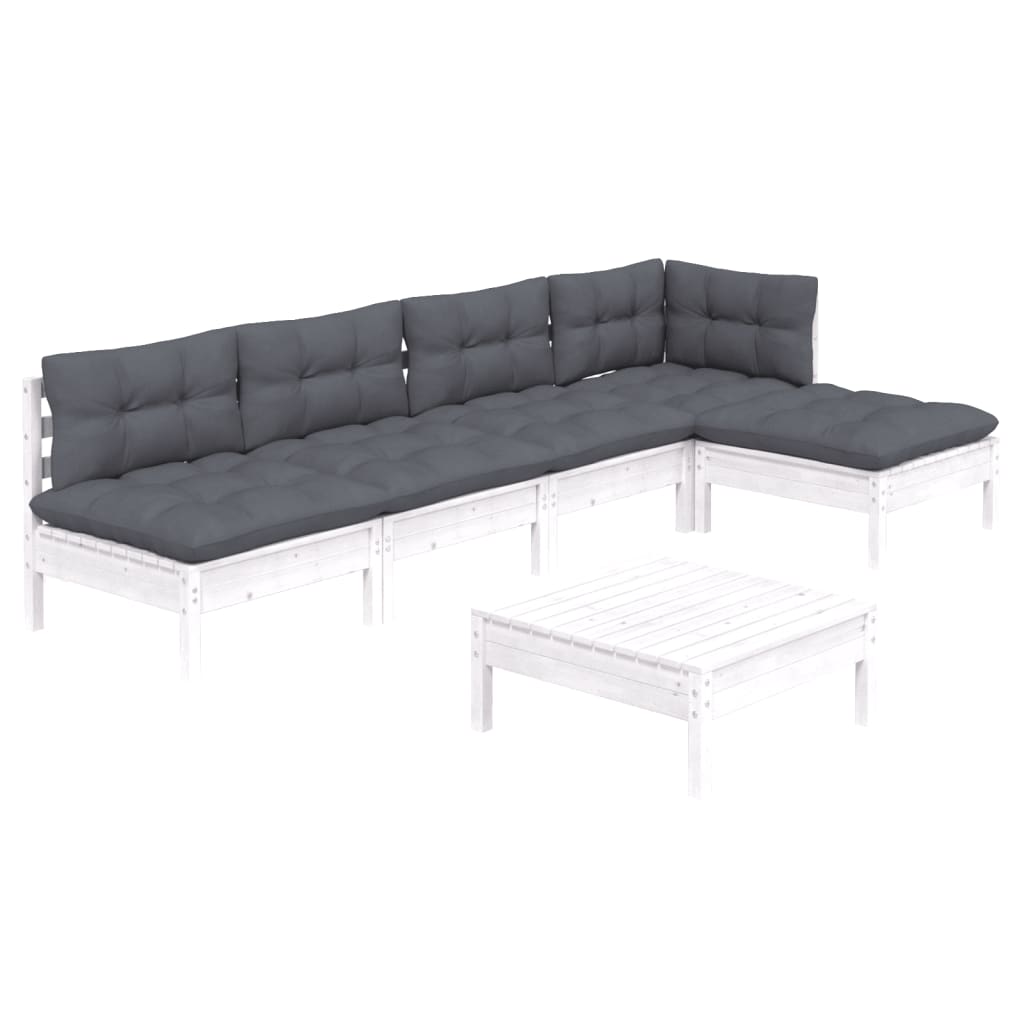 6-tlg. Garten-Lounge-Set mit Kissen Weiß Kiefernholz