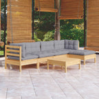 6-tlg. Garten-Lounge-Set mit Grauen Kissen Kiefernholz