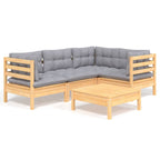 5-tlg. Garten-Lounge-Set mit Grauen Kissen Kiefernholz