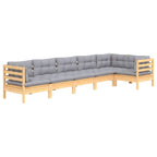 6-tlg. Garten-Lounge-Set mit Grauen Kissen Kiefernholz