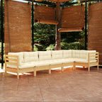 6-tlg. Garten-Lounge-Set mit Creme Kissen Kiefernholz