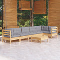 7-tlg. Garten-Lounge-Set mit Grauen Kissen Kiefernholz
