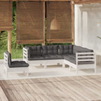 5-tlg. Garten-Lounge-Set mit Kissen Weiß Kiefernholz