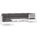 6-tlg. Garten-Lounge-Set mit Kissen Weiß Kiefernholz